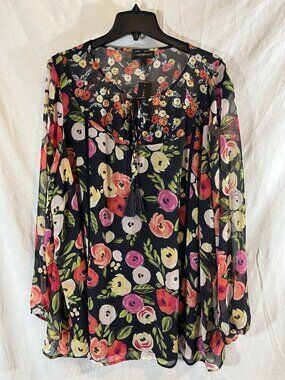 Lane Bryant Women’s NWT Size 28 Multicolor Floral Long Sheer Sleeve Blouse